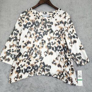 NWT Alfred Dunner Petite Leopard Print Top Sleeve PL 28CT